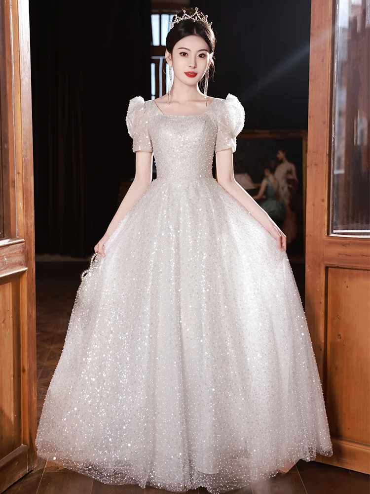 

Silver ey Sequin Evening Dr Ele Performance Birthday Host Princ Skirt Summer Long Sve Midi Dr Wedding Dr