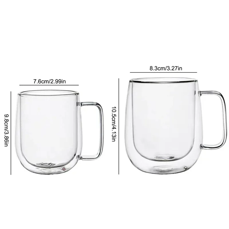1pc Double Wall Glass Coffee Cup with Handle 150-350ml Heat Resistant High Borosilicate Glass Mug for Cold Juice Milk Coffee