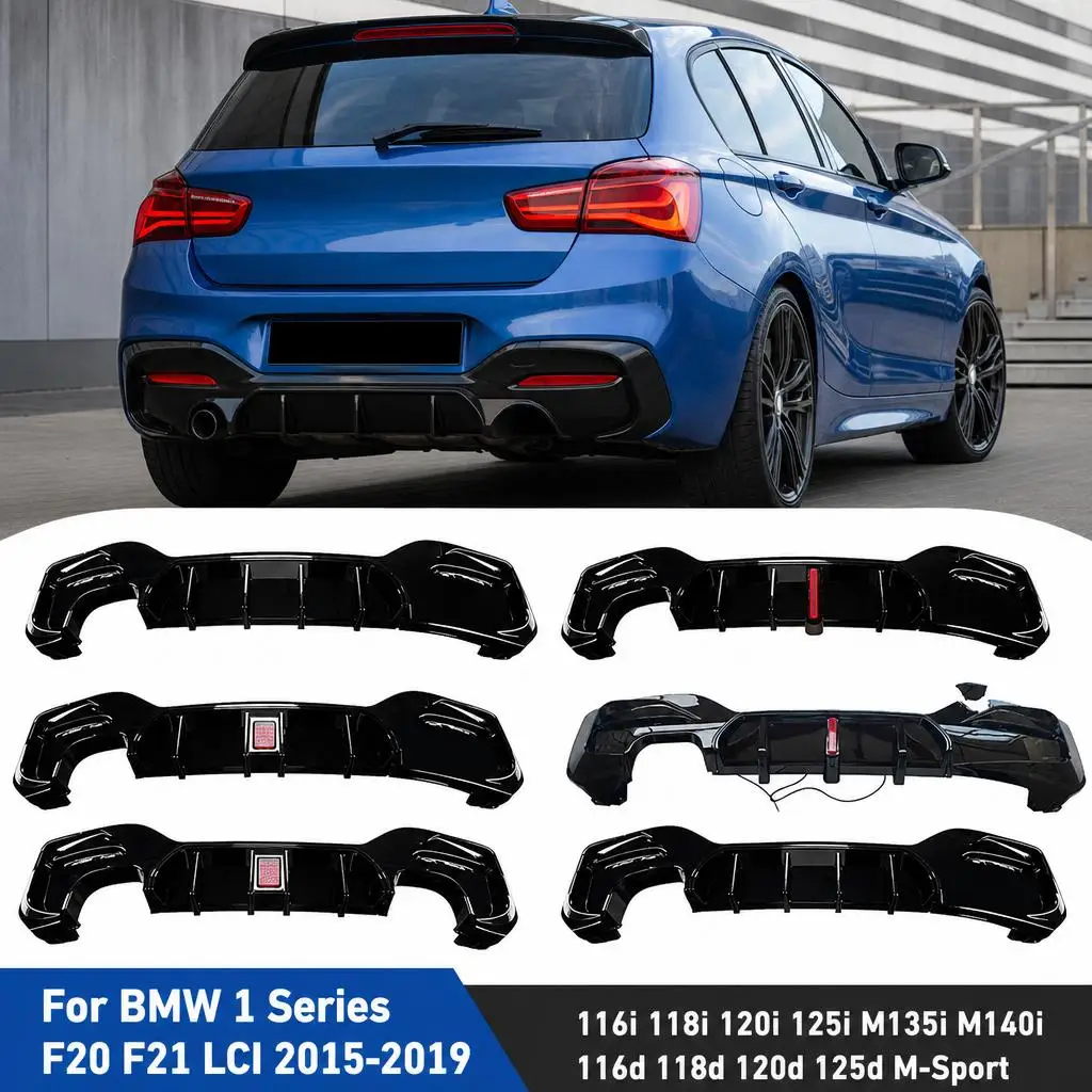 Tylny dyfuzor zderzaka w stylu MP do BMW serii 1 M Sport F20 F21 M135i M140i 2015-2019 z LED, błyszczący czarny spoiler, zestaw body kit, splitter, tuning