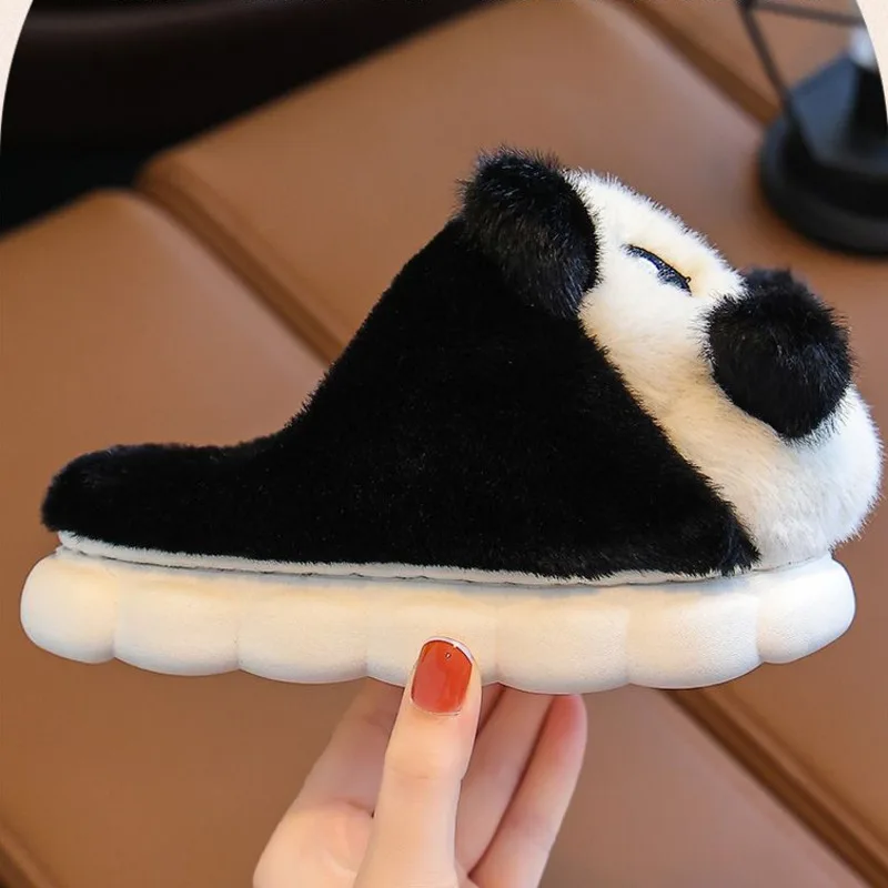 Winter Cute Panda Children Indoor Shoes Plush Warm Cartoon Girls Boys Slippers 2023 Soft Bottom Room Child Kids Slippers