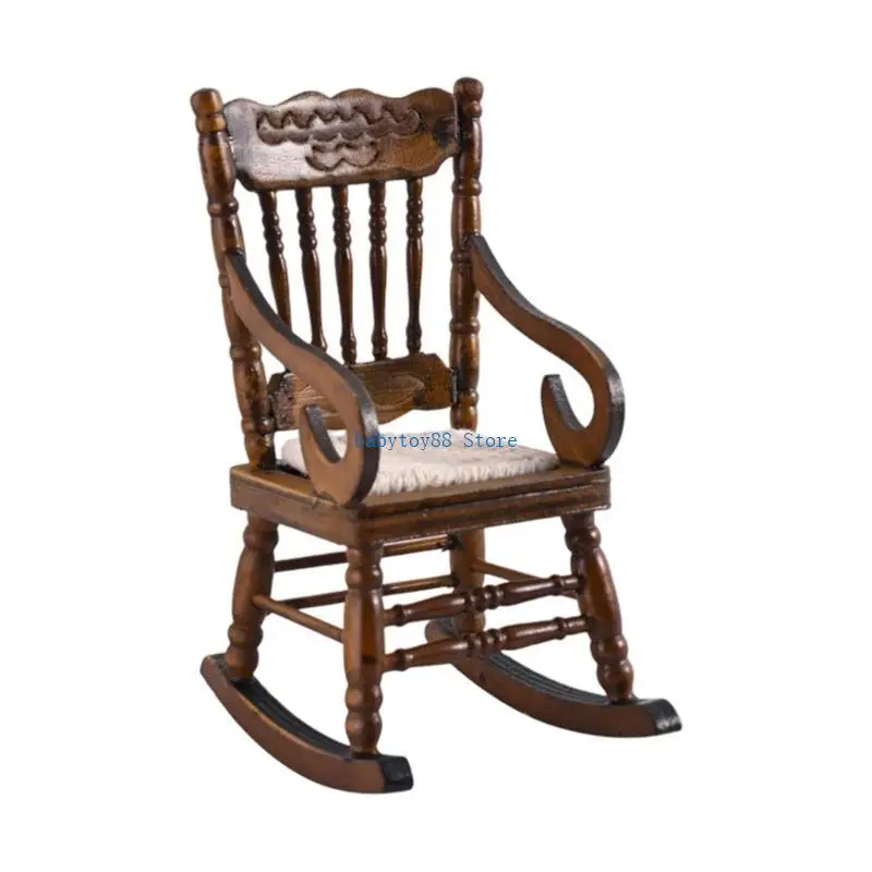 

Y4UD 1/12 Scale Wooden Rocking Chair Miniature Dollhouses Furniture For Pretend Play And Model Craft Project Scene Decoration