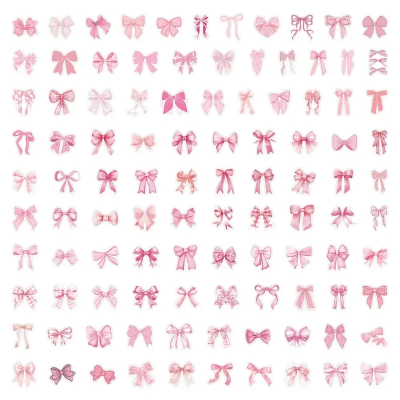 10/100Pcs Pink BowKnot Series Graffiti Stickers Notebook Helmet Phone Luggage DIY Waterproof Adhesive Sticker Toy Kids Gifts