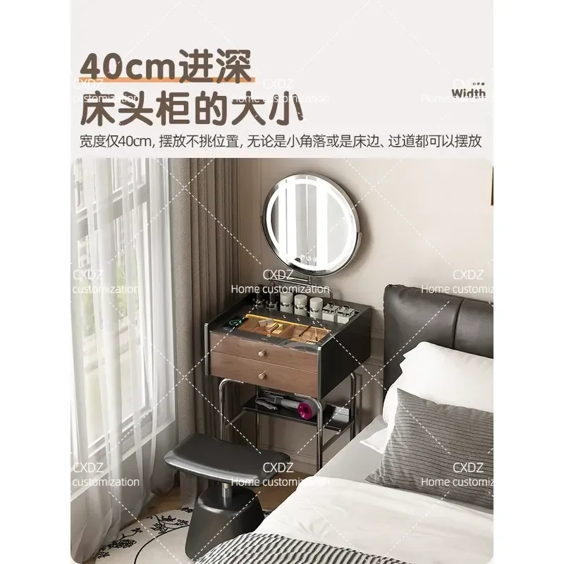 Retro Narrow Makeup Table 60cm Wide Small Dressing Table for Bedroom Exquisite Vanity Desk with Mirror Space Saving Design