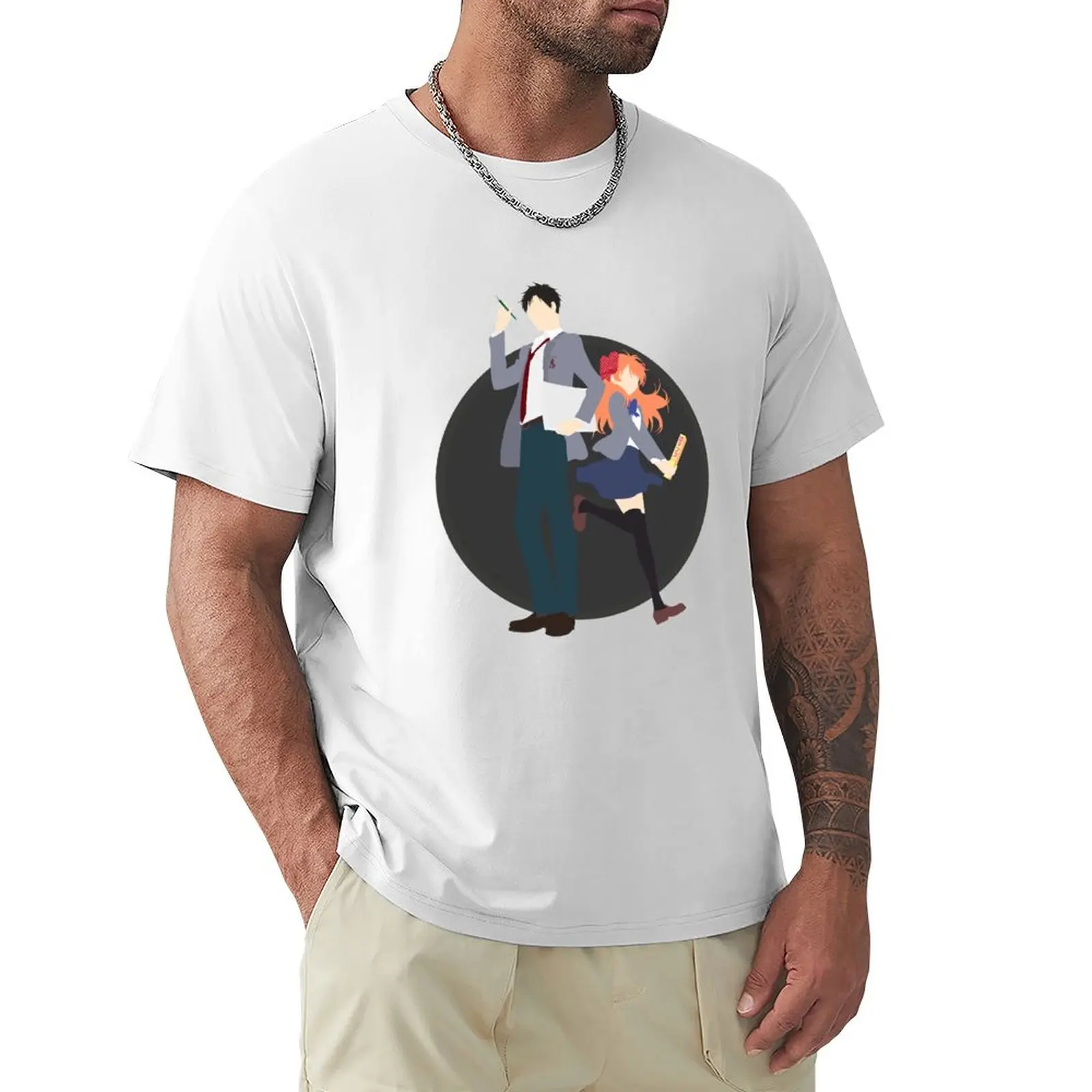 Футболка Nozaki и Chiyo - Gekkan shoujo Nozaki-kun, Минималистичная аниме печать, темная версия, заготовки, облегающие футболки для мужчин