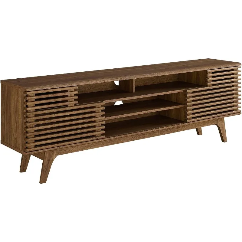 Render 71" Mid-Century Modern Low Profile Media Console TV-Ständer, 71 Zoll, Walnuss