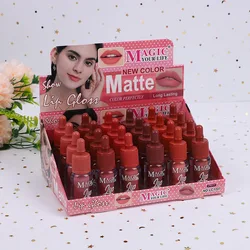 24Pcs 6 colori Baby Bottle Design Matte Lip Gloss Set long lasting Waterproof Lip Stick Kawaii donne labbra trucco all'ingrosso