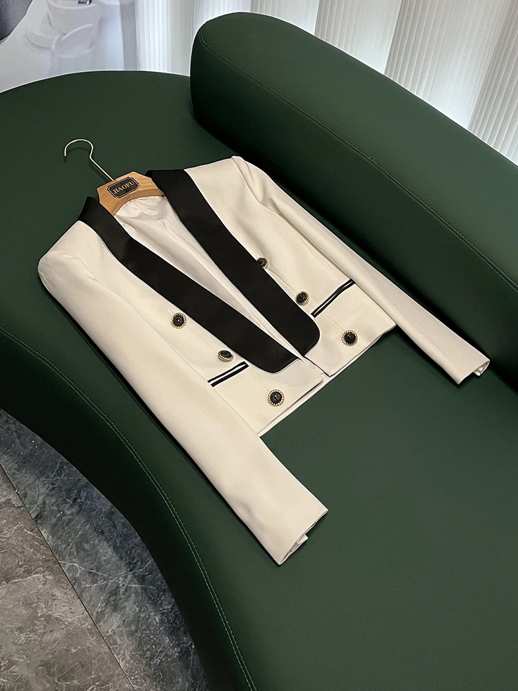 

Exquisite European Sle ort Suit Jaet Women's Collar Color Blo Contrast Color Fem Coat Ultra Fine A044