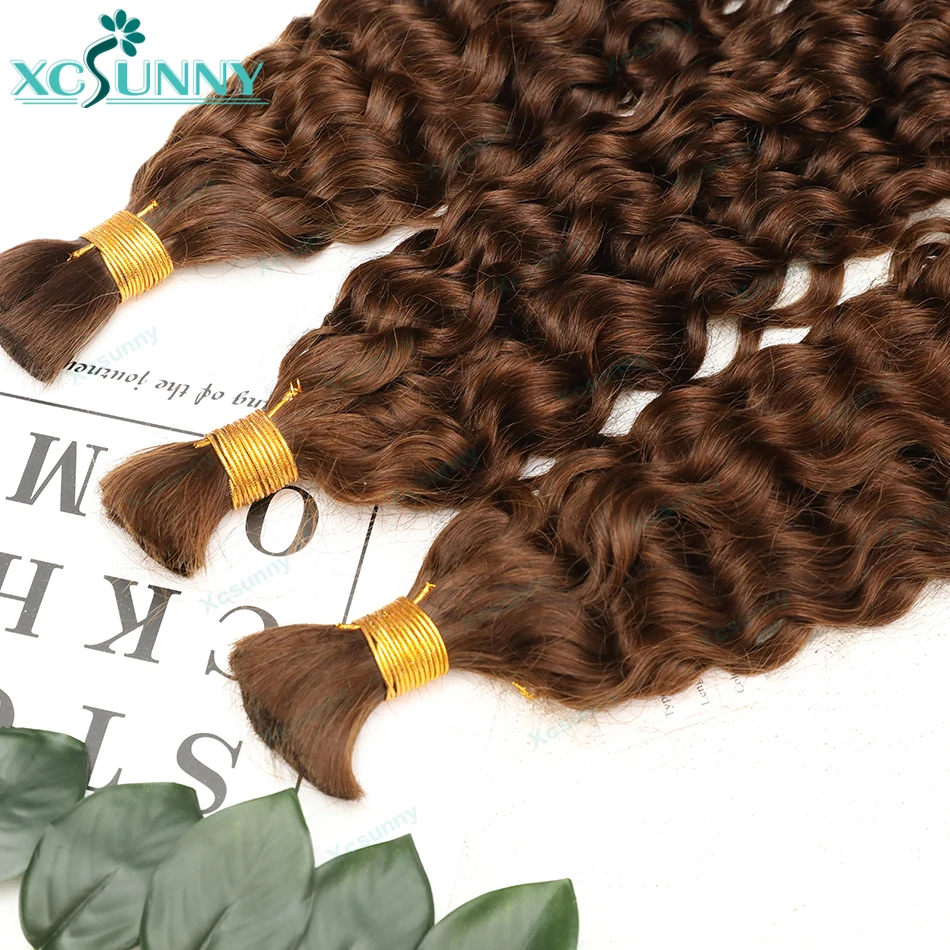 Curly Bulk Human Hair For Braiding Color 4 Chocolate Bulk Human Hair Extensions Bundles For Boho Knotless Braids Double Drawn