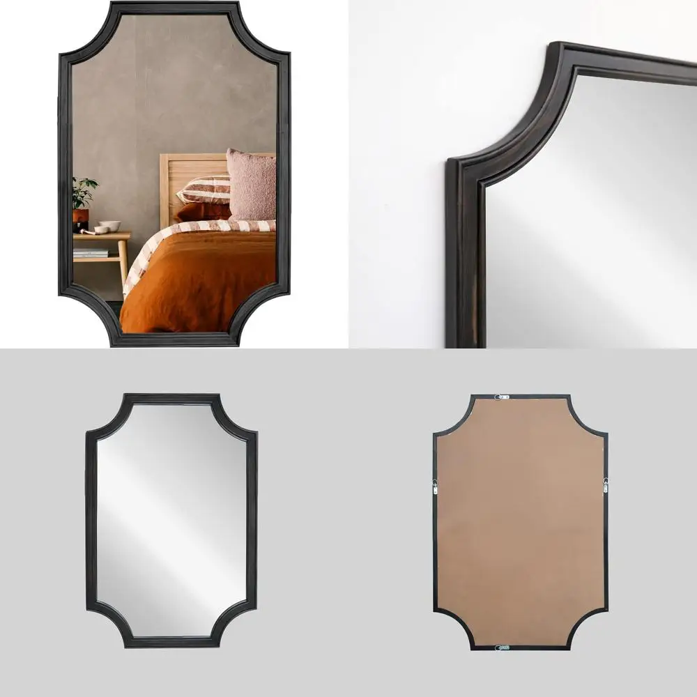 Espelho de parede retangular arqueado com cantos recortados e moldura de madeira para entrada, sala de estar e decoração de quarto