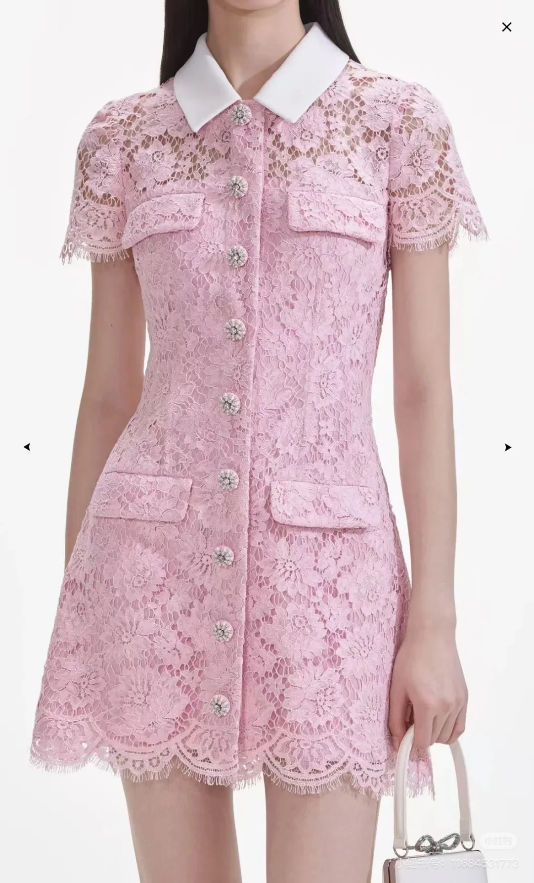 

Pink Lace Dress Women Elegant Short Sleeve Single-breasted Streetwear Vestidos Bodycon Runway Design Clothing Lady