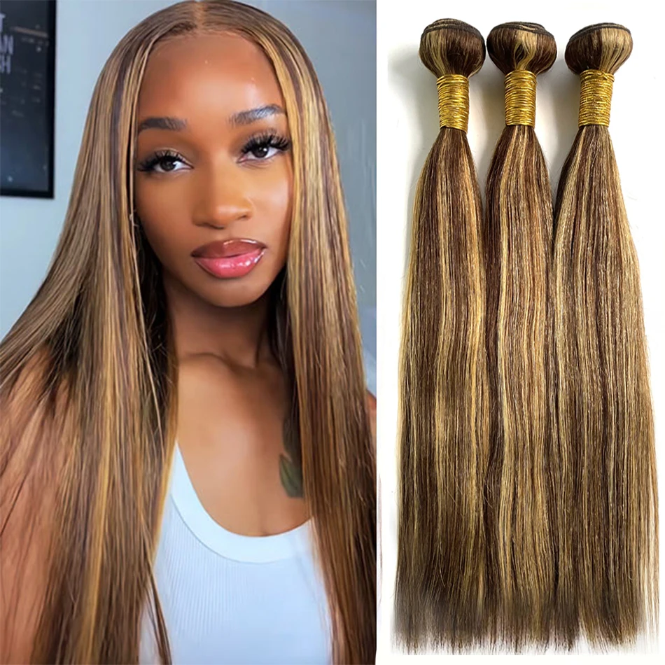 Highlight P4/27 Straight Human Hair Bundles Piano Color Raw Remy Hair Extention Brazilian Remy Human Hair Weaves Blonde Bundles