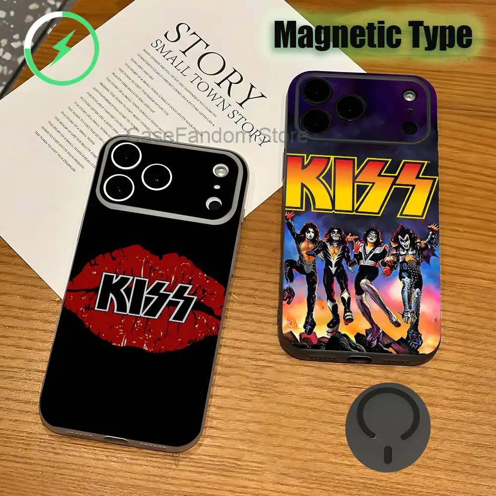 

K-Kiss Band For iPhone 17,16,15,14,13,12,11,Pro,Max,Plus Magnetic Wireless Charging Transparent gray Phone Case