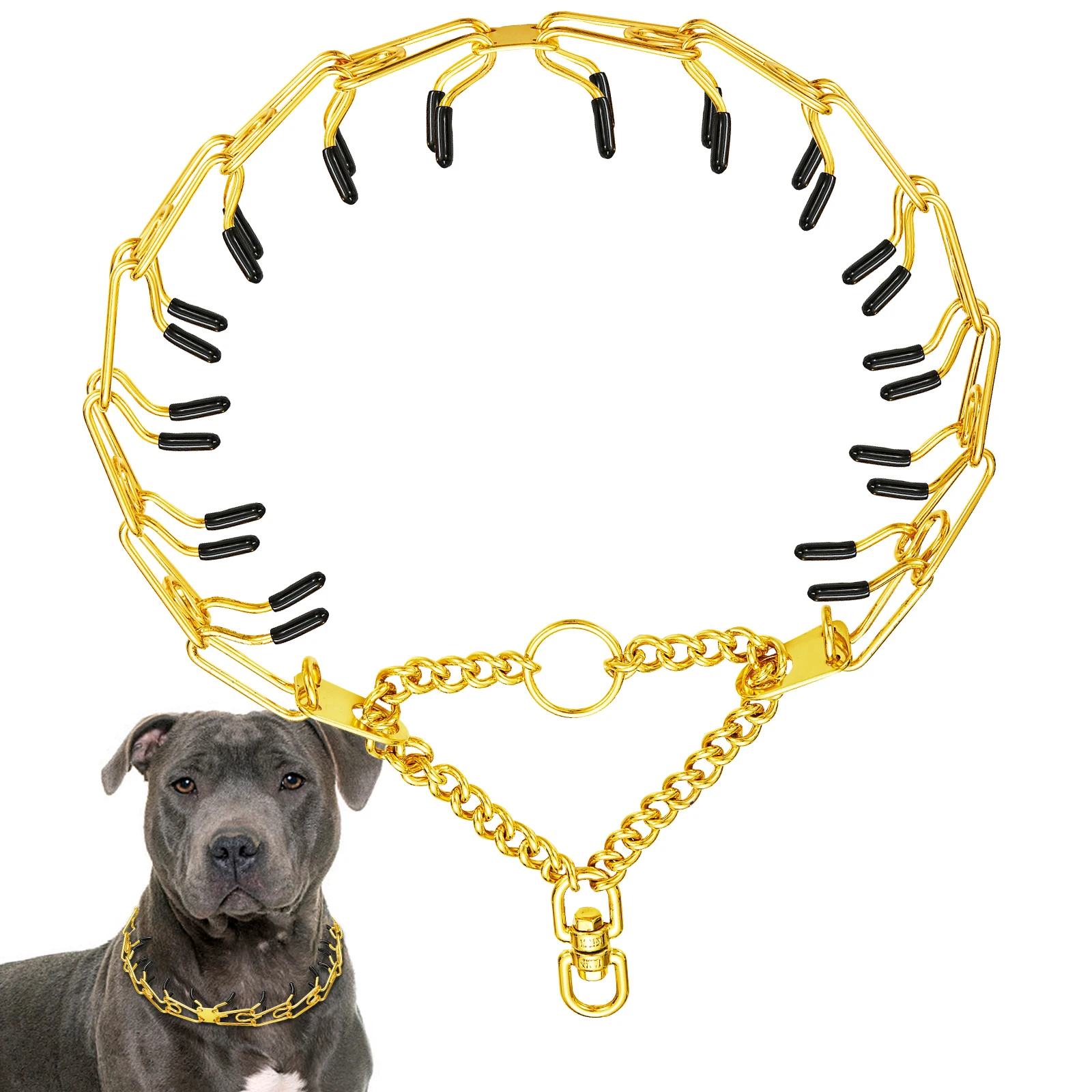 

Stainless Steel Pet Link Chain Dog Training Prong Collar Removable Metal Adjustable Spike Necklace with Comfort Rubber Tips