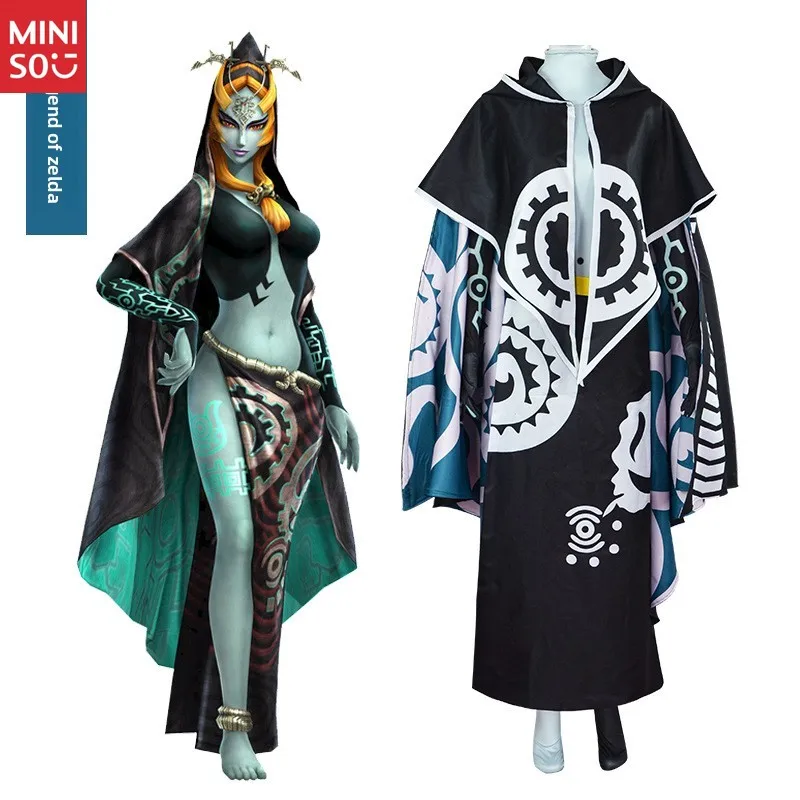 Legend of Zelda Twilight Princess Midna Conjunto de cosplay de 4 piezas, traje completo para mujer
