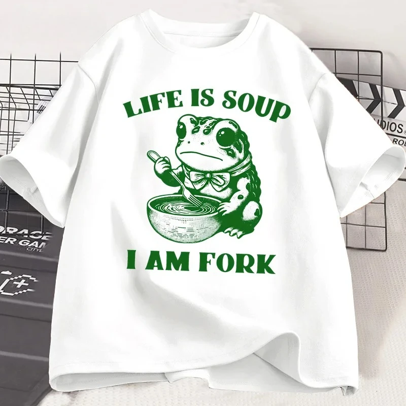 

Life Is Soup I Am Fork T-shirts for Men Women Funny Frog Relatable Life T Shirt Soft Summer Short Sleeve Tees Clothes