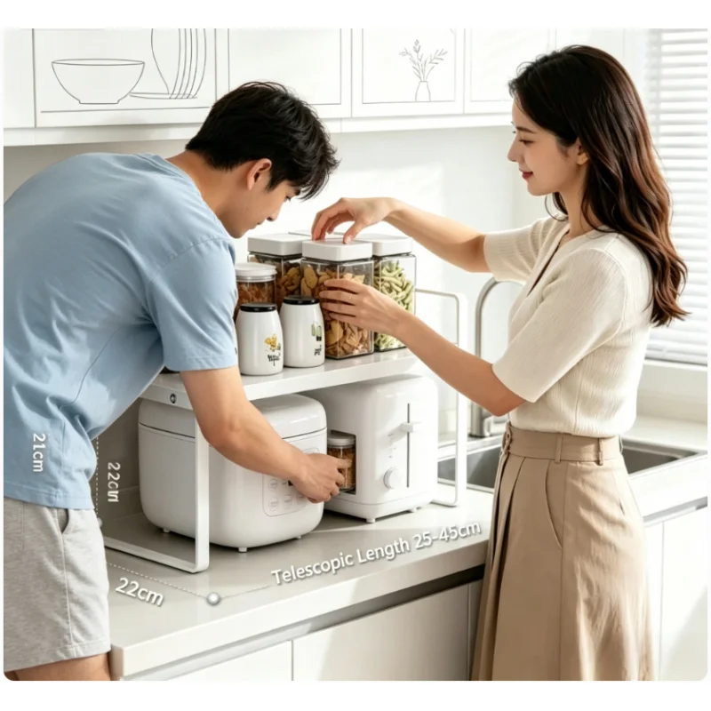 

Household Layered Expandable Kitchen Storage Shelf Multi Level Cabinet Organizer for Seasoning Dish Arrangement