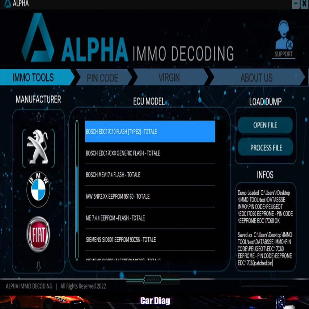 ALPHA IMMO Decoding Original Best Software for All Cars Brand File Read By The Engine Control Unit And Modifies The Immobilizer