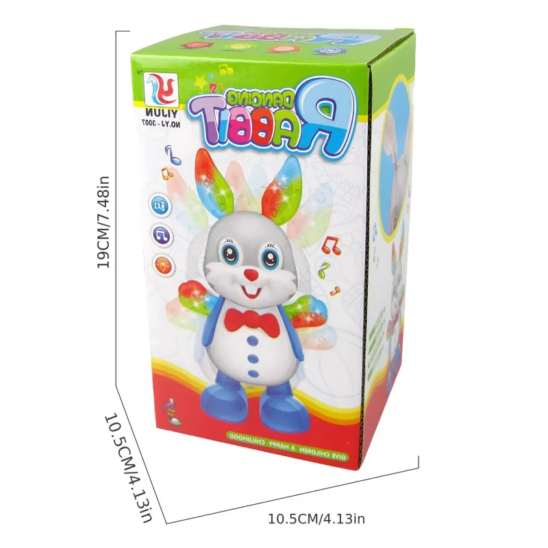 子供向けの人気のかわいい電動うさぎのおもちゃ、ダンス、歌、揺れるライトと音楽付きの漫画風うさぎ。