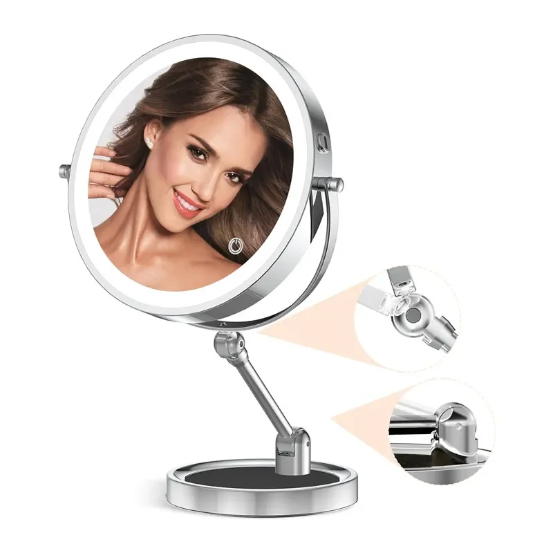 10X Magnifying Makeup Mirror Double Sided LED Light Folding Desktop Vanity Mirror for Beauty Dressing Table Portable Cosmetic