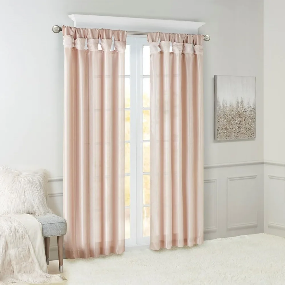 Blush Pink Lined Window Curtain Panels, 50 Inch by 120 Inch, Elegant Twist Tab Style with Privacy and Light Filtering