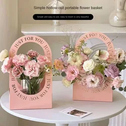 Flowers Packing Box Flower Basket Florist Paper Carton Carrier Bag Folding Gift Box Hand Gift Bag