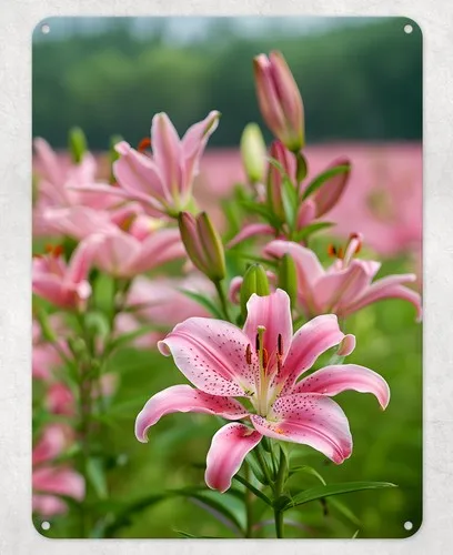 Field of Pink Lillies Metal Poster Wall Tin Sign Man Cave Shed Home Plaque --Tin Sign