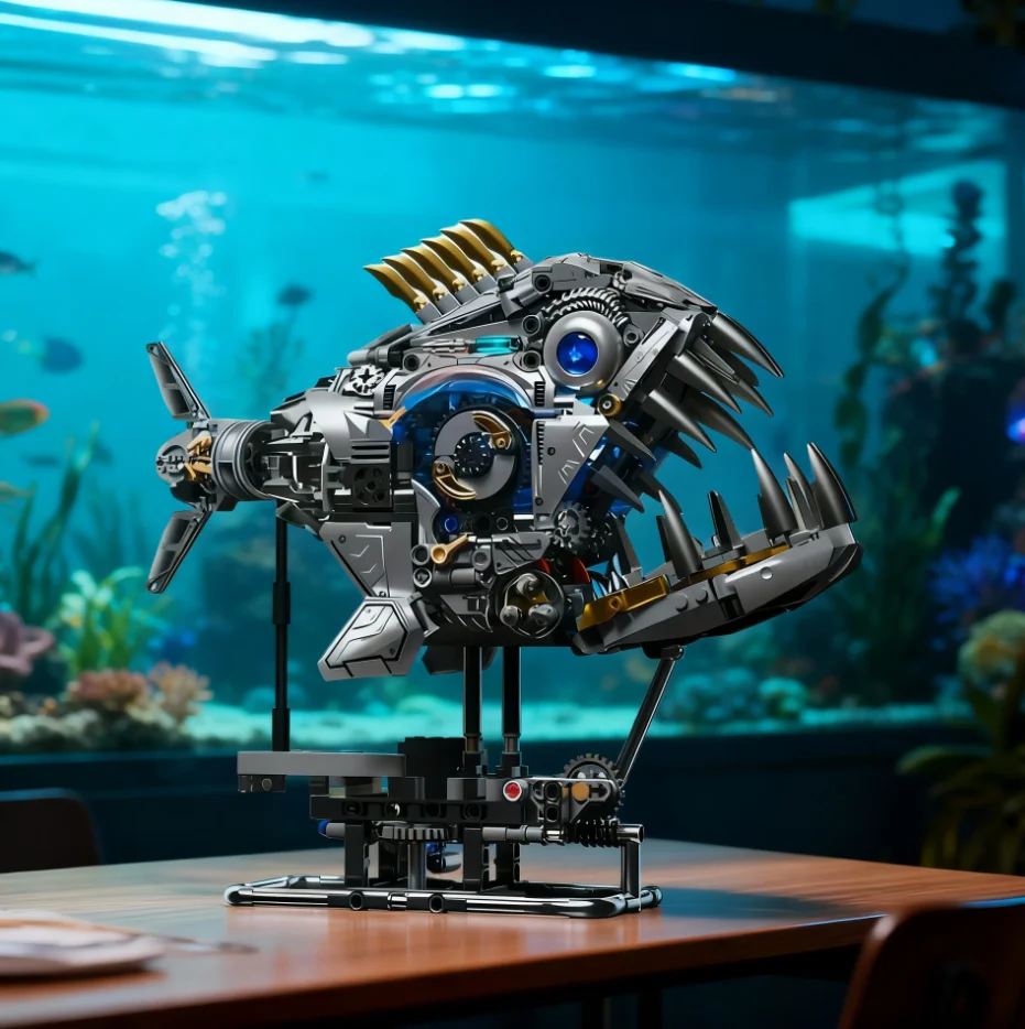 NEW 1085PCS Mechanical Piranha Building Blocks Set Marine Creative Animal Linkage Model for Kids Birthday Christmas Gifts