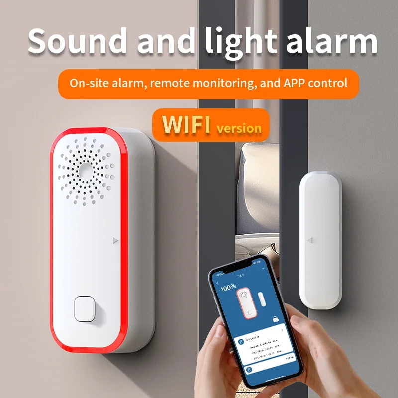 Tuya WiFi Smart Tür- und Fenstersensor-Alarm, batteriebetrieben, offen, geschlossen, Detektor, Ton- und Lichtalarm, funktioniert mit Smart Life