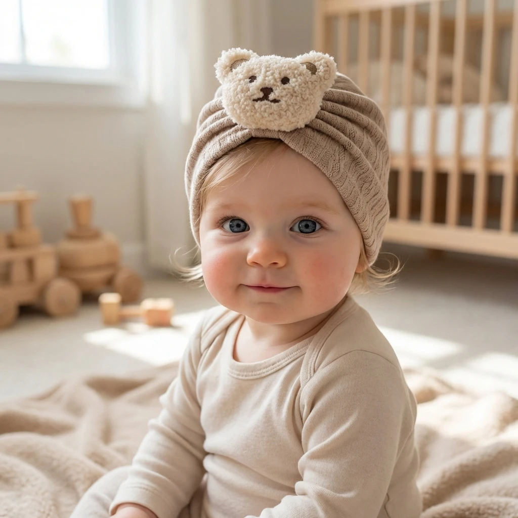 

New European and American style children's jacquard pullover hat, cute baby bear head-protecting scarf hat