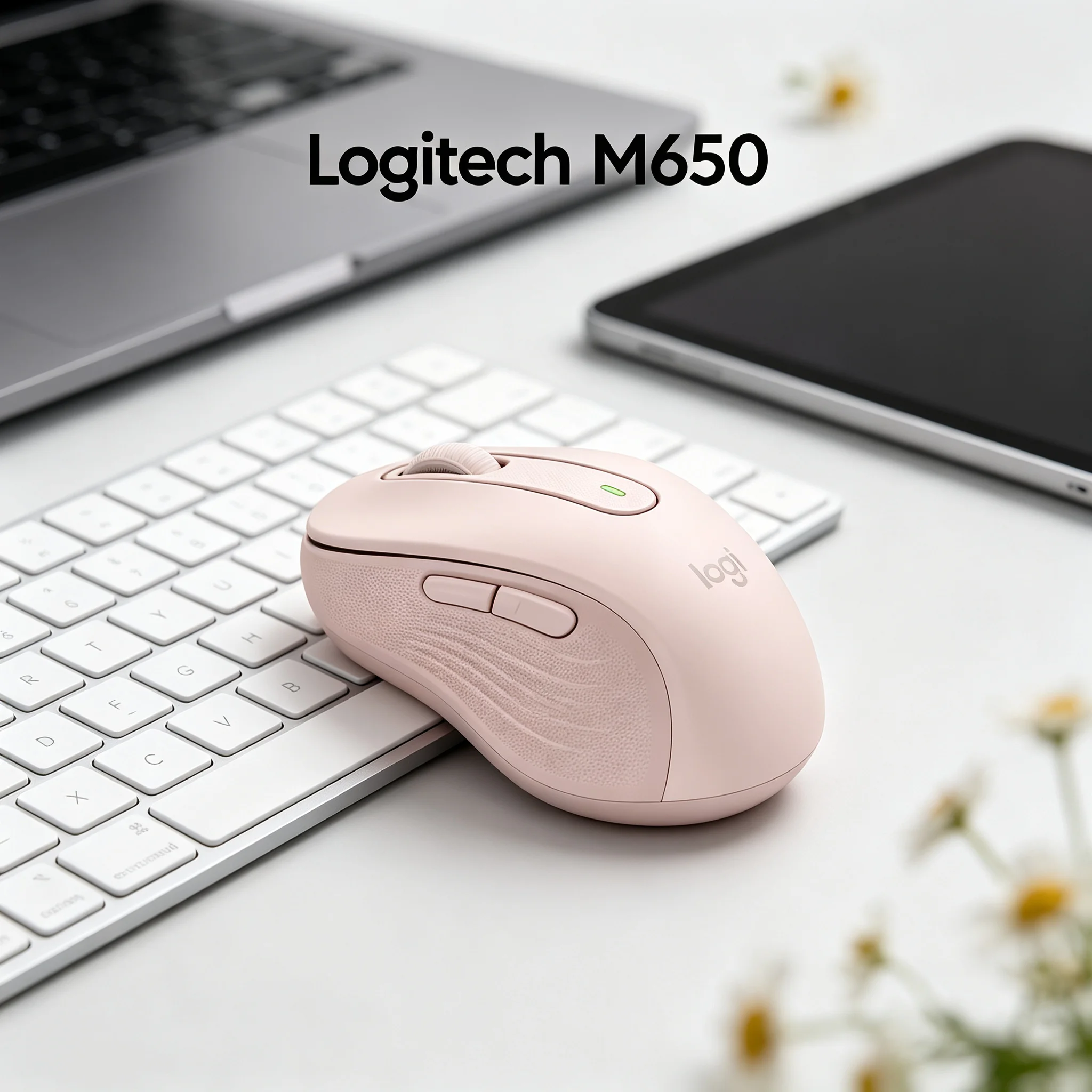 Logitech M650 Signature Ergonomic Wireless Bluetooth Mouse SmartWheel Precision Fast Scroll 5 Side Buttons Multi OS Compatible M