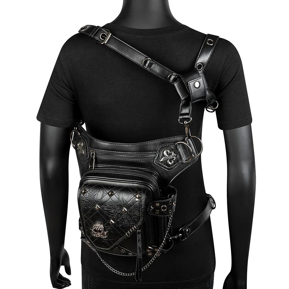 Steampunk Waist Leg Bag,Women Men Victorian Style Leather Crossbody Bag,Motorcycle Thigh Hip Belt Pack Messenger Shoulder Bags