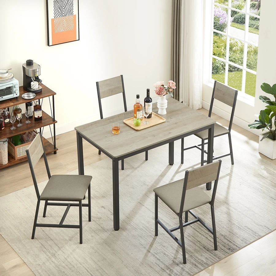 Modern Minimalist Kitchen Table, Grey Rectangular Table Set, A Table And 4 Upholstered Chairs, 47.2 