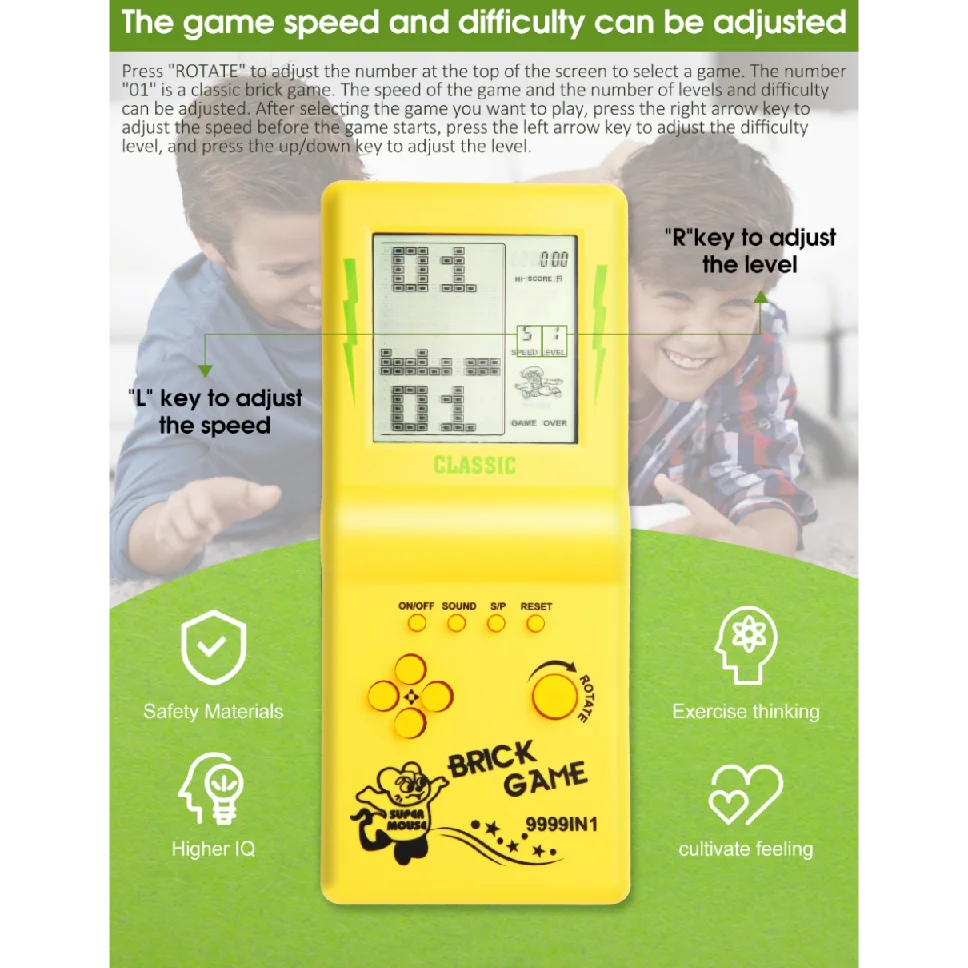 WALKGAMRE 3.5-inch Large Screen Brick Game Console Building Block Game Racing/Tank 856 Classic Game Nostalgic Puzzle Toy gift