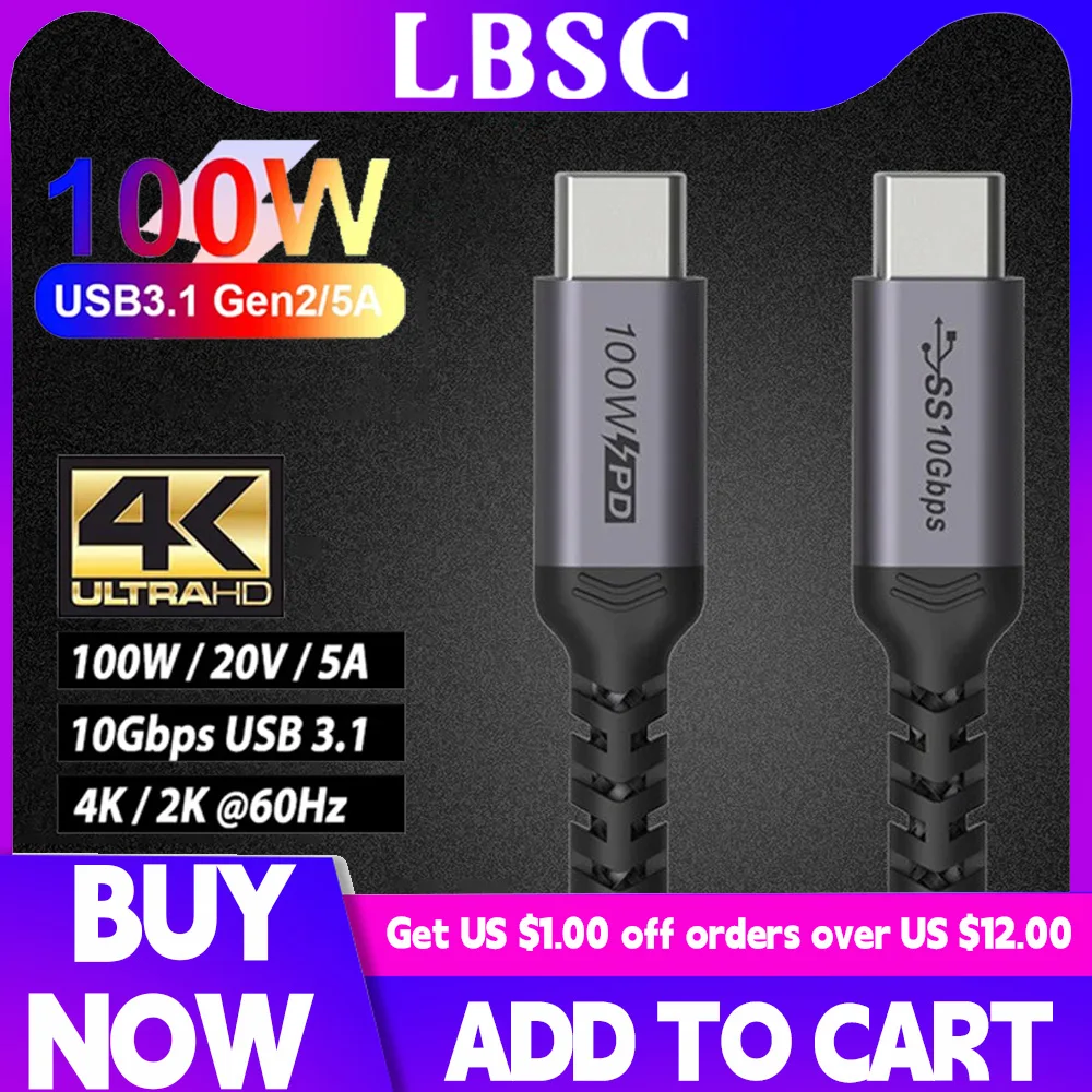 Кабель для видеокамеры 100 Вт 5A PD USB3.1 Gen 2, кабель для монитора с дисплеем типа C 4k 60 Гц для MacBook Pro Xiaomi Samsung S21 Note20, шнур