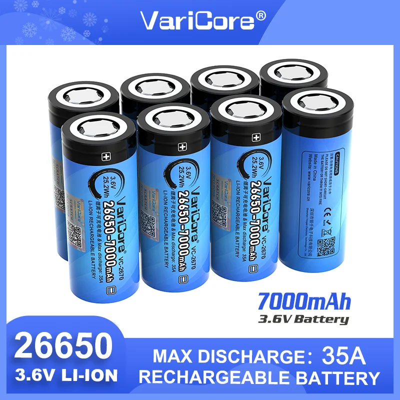 VariCore VC-2670 26650 35A high discharge Power Rechargeable Lithium Battery 26650A 3.7V 7000mA Large capacity for Power tools