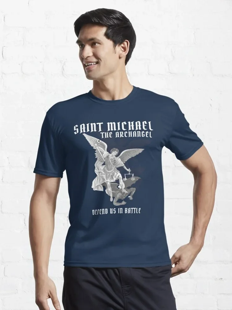 The Archangel Defend Us In Battle Saint Michael T-Shirt 100% Cotton O-Neck Summer Short Sleeve Casual Mens T-shirt Size S-3XL