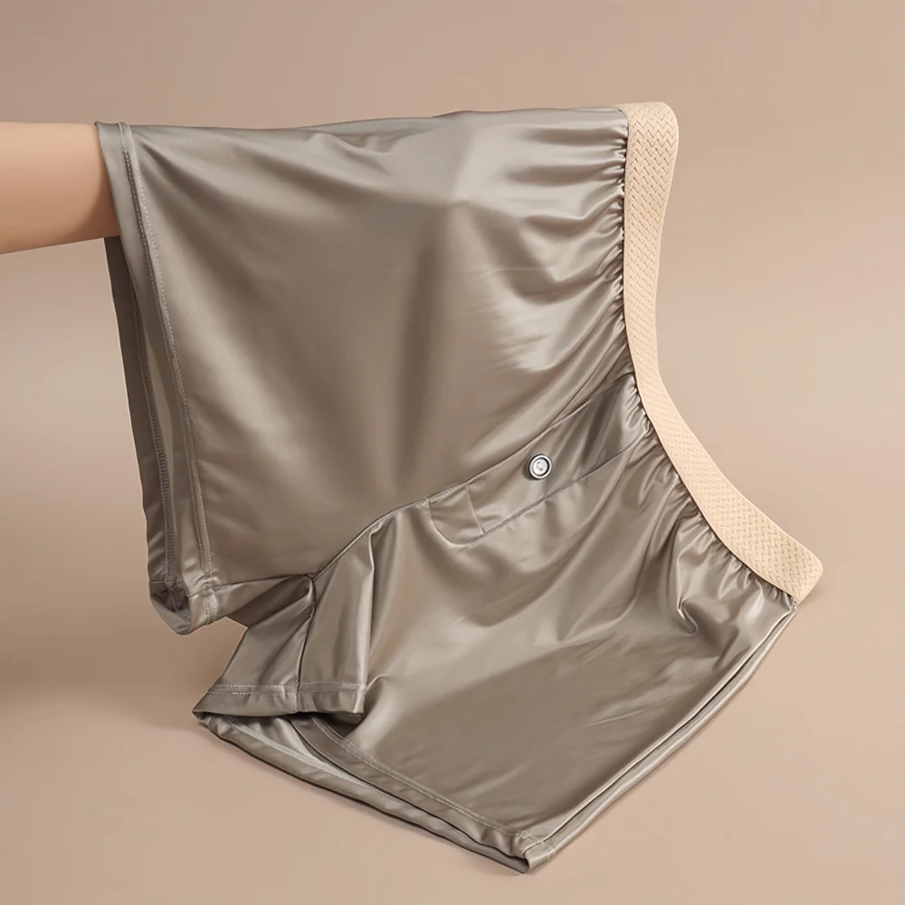 مجموعة مكونة من ثلاث قطع من سراويل الملاكم الكاجوال المنزلية الفاخرة ذات الطول الممتد من الساتان للشباب، قابلة للتنفس ومريحة