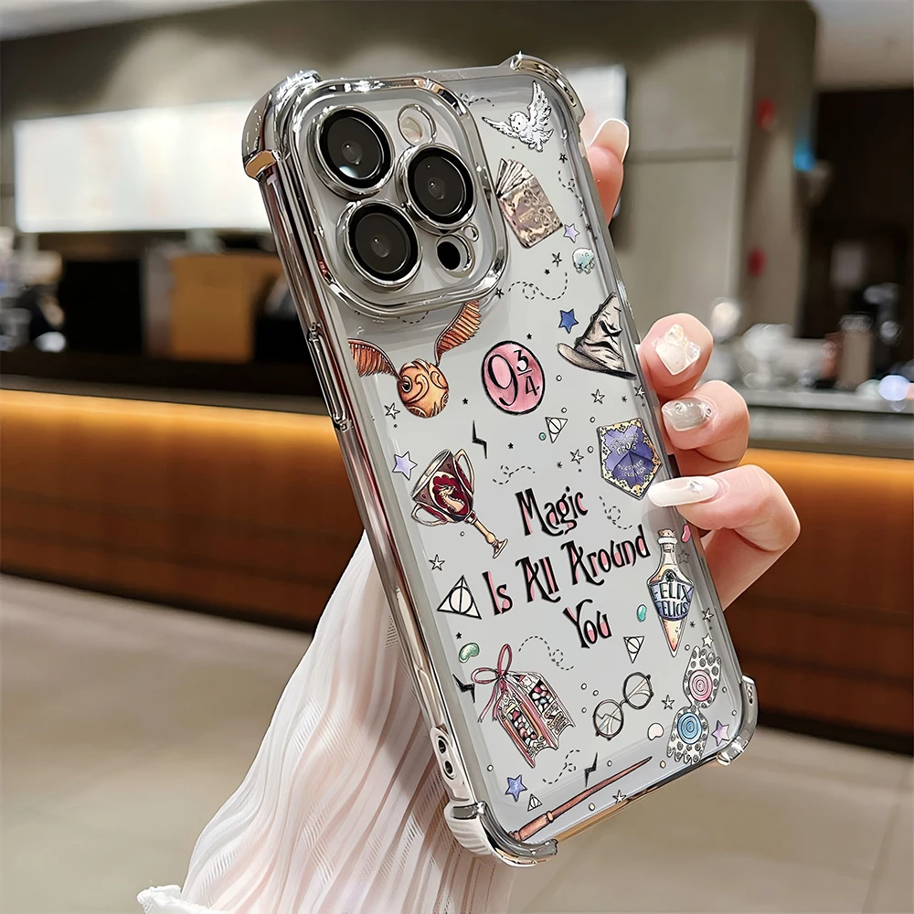 Art Potters Wand Harries 도금 케이스 iPhone 16 15 14 13 12 11 Pro Max X XR XSMax 7 8 Plus 충격 방지 낙하 방지 갑옷 커버