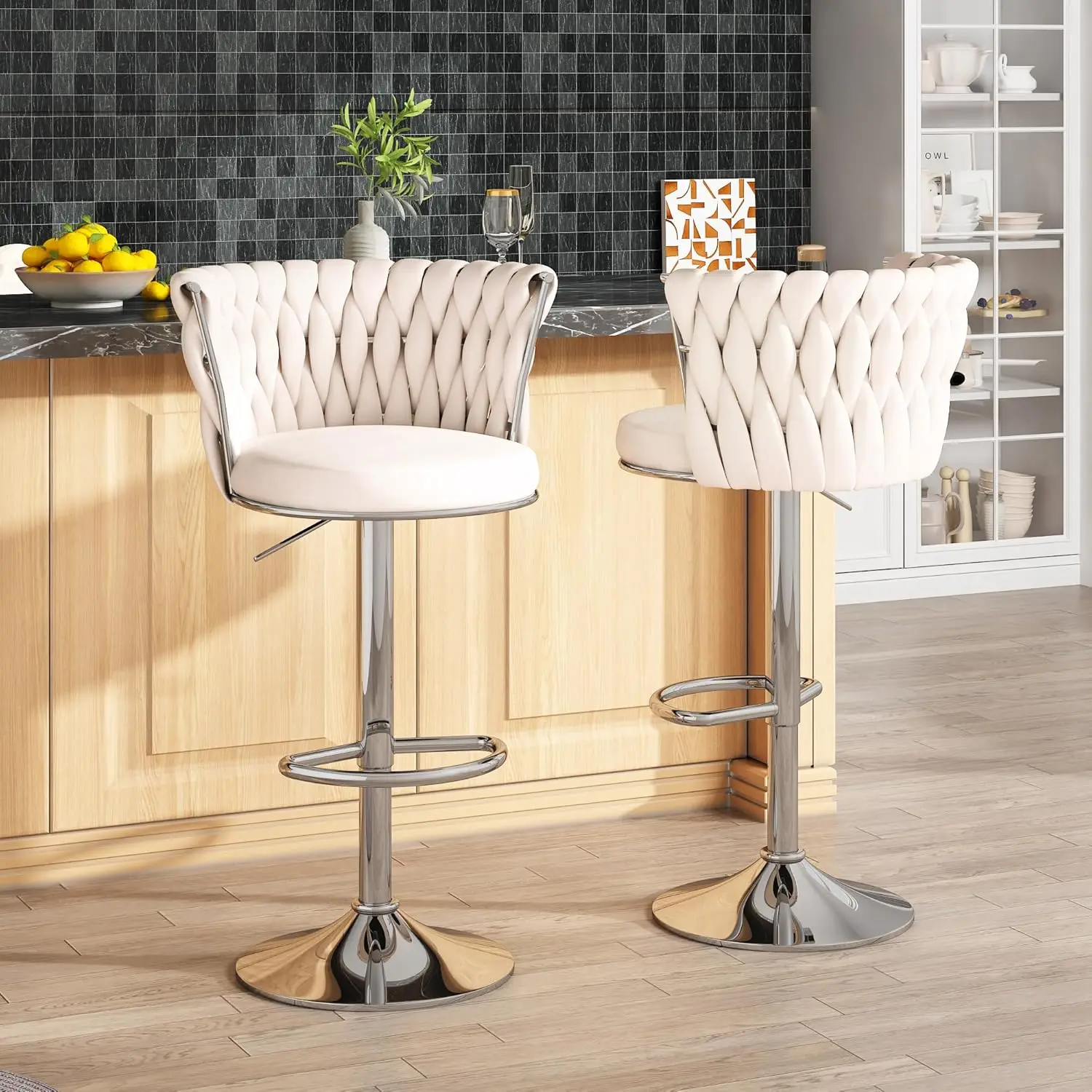 

Velvet Bar Stool Set of 2,Counter Height Barstools Adjustable Kitchen Island Chairs,Swivel Bar Stools Upholstered Bar