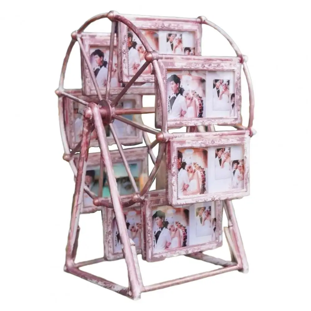 Vintage Photo Frame Rotating Ferris Wheel Photo Frame with 16 Vintage Embossed Picture Slots 360° Spin Bronze for Family