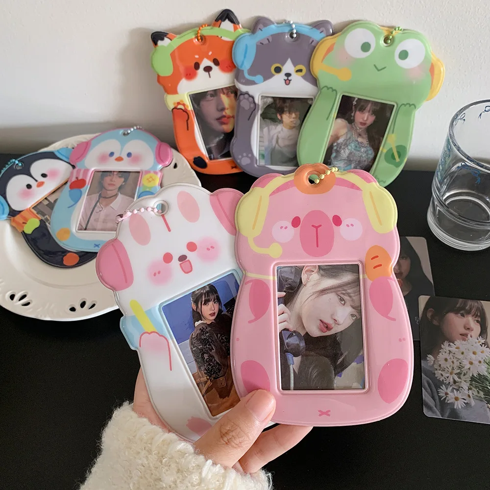 PVC Colorful Cartoon Cute Photo Card Holder Pockets for 2.7x3.3 Inch Mini Photo Sticker & Name Card 3 Inch Photos with Key Chain