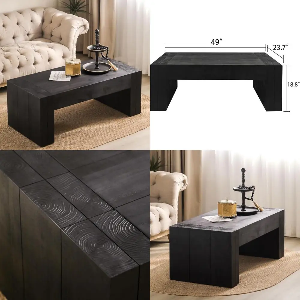 Large Rustic Rectangular Coffee Table for Living Spaces - Oversized Solid Wood Mid-Century Modern Centerpiece