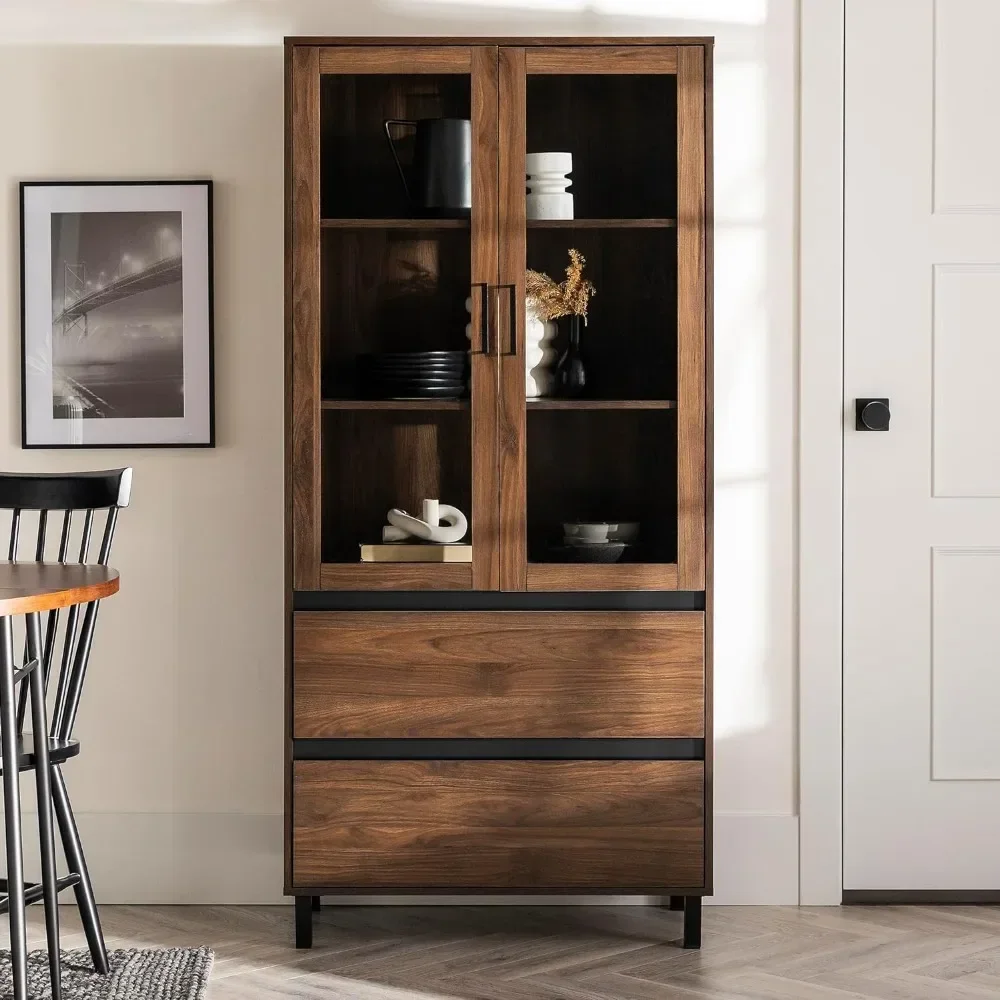 Glass Door Storage Hutch, Dark Walnut Furniture Company, 68"