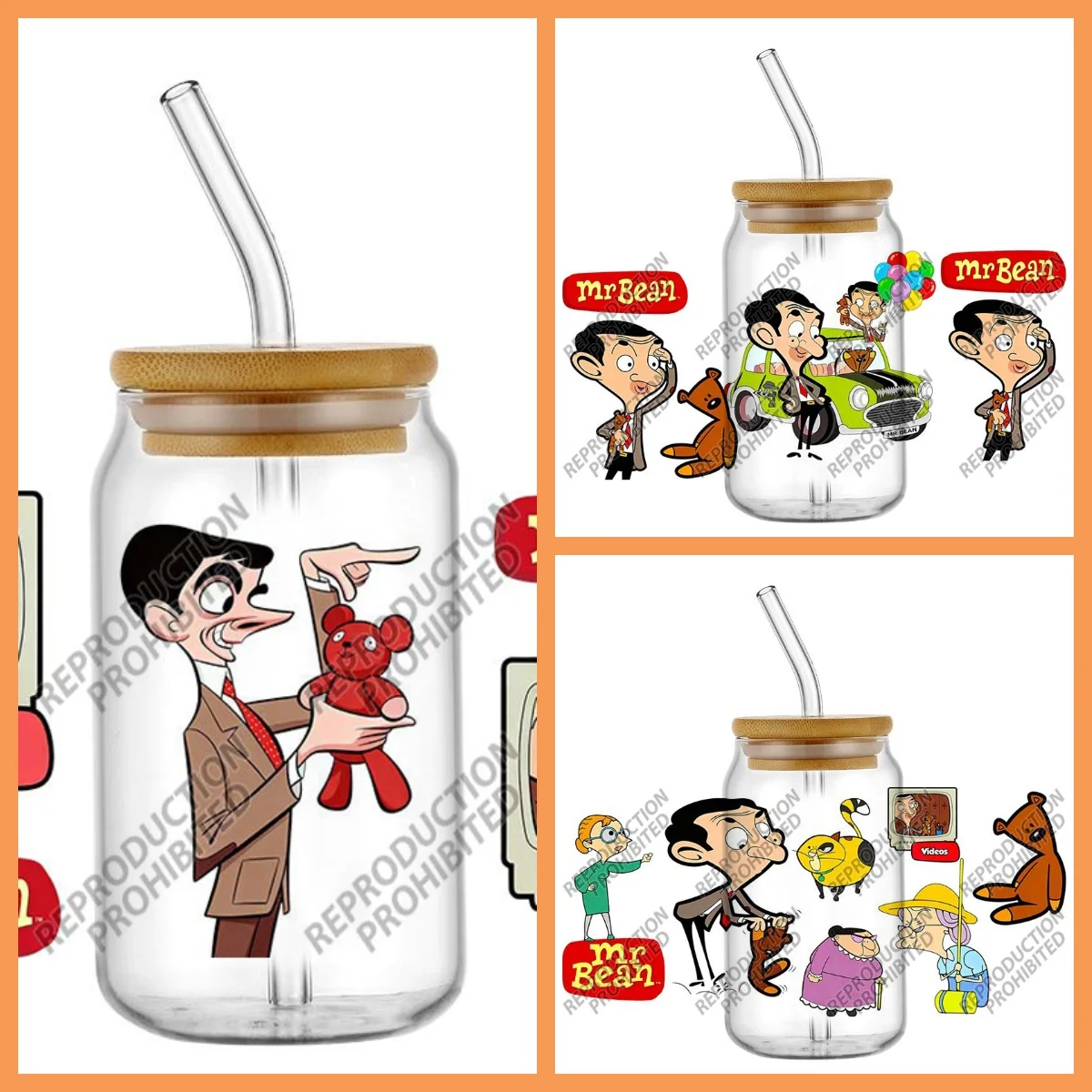 

Новый дизайн комедийного человека Mr.Bean 3D наклейка УФ DTF чашка обертывает для 16 унций водонепроницаемая переводная наклейка очки кружка DIY обертка наклейка