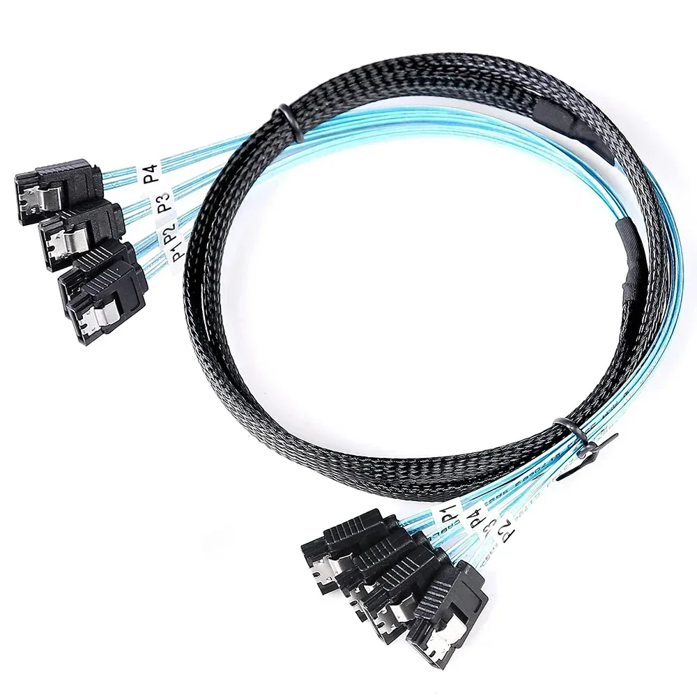 Durable PC Hardware Cable: 4 Ports SATA to 4 Ports SATA 4.0 with 180-degree Braided Net