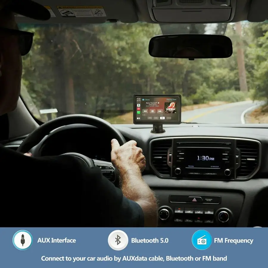 ستيريو سيارة متوافق مع Apple CarPlay وAndroid Auto، شاشة لمس 7 بوصة في نقل FM للسيارة، مع 5.0 يد بلوتوث