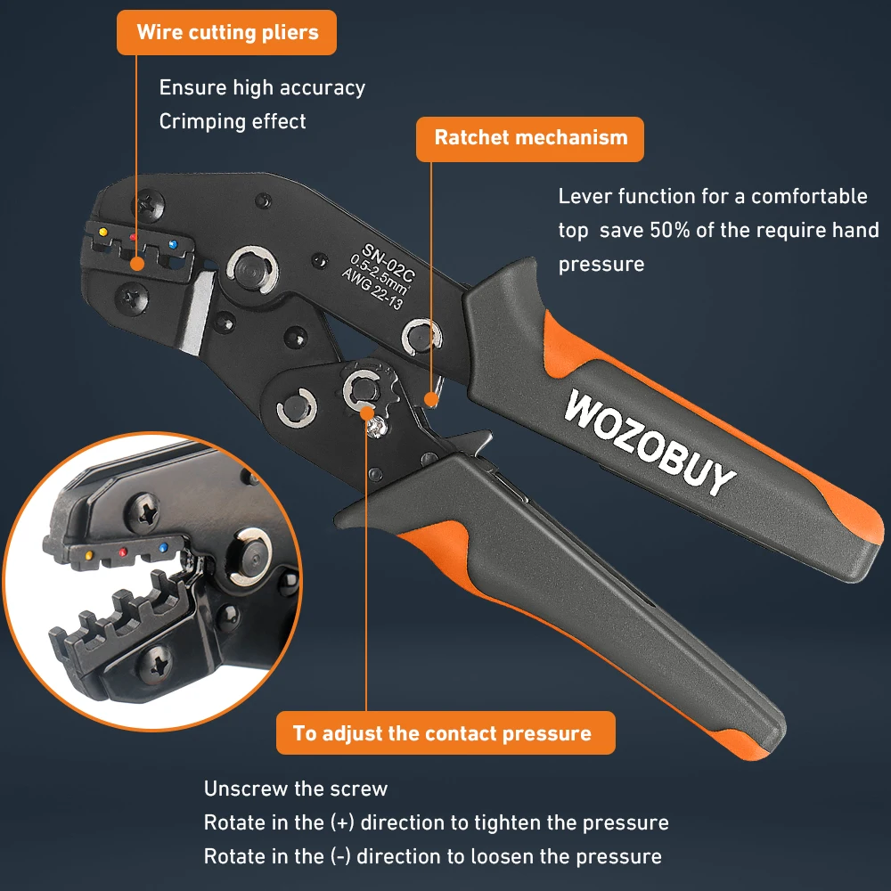 Wire Stripper Wire Terminals Crimping Tool Kit, AWG22-13/0.5-2.5mm² Ratcheting Crimper Tool for Insulated Wire Connectors