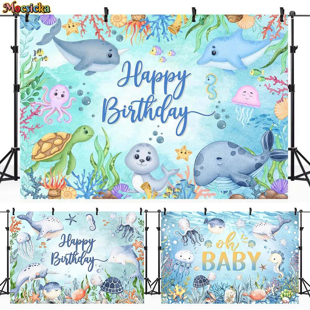 

Mocsicka Under The Sea Kids Birthday Background Dolphin Shark Boys Birthday Party Decor Baby Shower Backdrop Banner Photo Studio