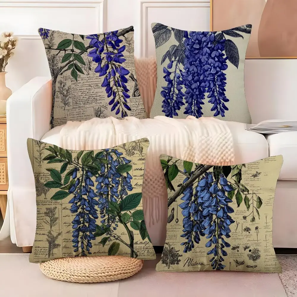 Wisteria Magazine Style Cushion Cover  Plush Fabric Soft Double Sided Print Sofa Cushion Cover Throw Pillow Covers