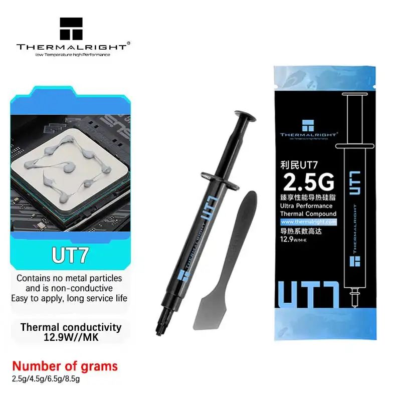 

Термопаста Thermalright UT7 12.9 (W/M-K) для высокопроизводительного охлаждения CPU/GPU, 8.5г/6.5г/4.5г/2.5г